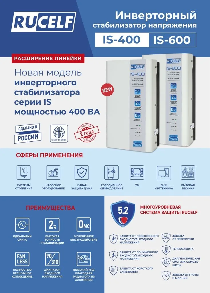 Мы расширяем линейку инверторных стабилизаторов RUCELF серии IS!
