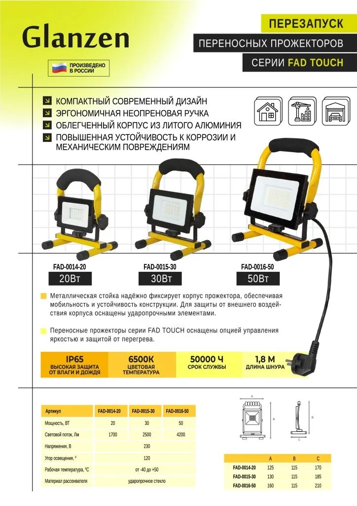 Перезапуск переносных прожекторов GLANZEN